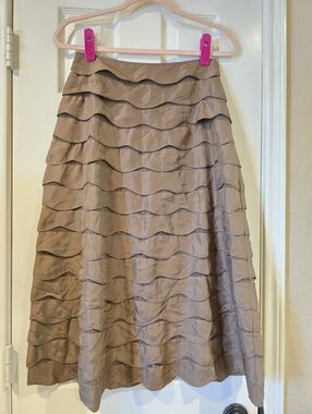 Juliana Collezione Brown Scalloped Midi Skirt Size 4